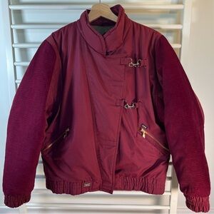 Vintage ISPO 90s Puffer Burgundy Jacket with Toggle Closures and Corduroy, Large